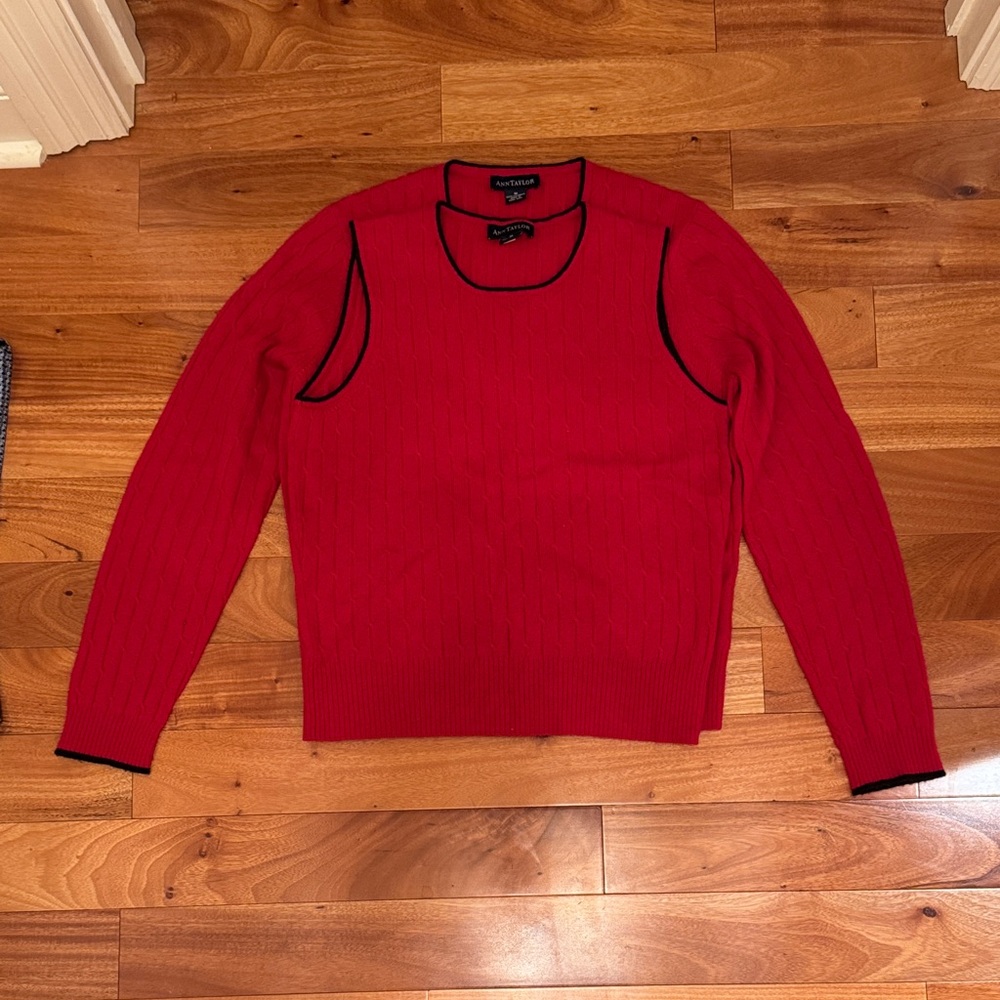 Ann Taylor Red Crew Neck Sweater Set